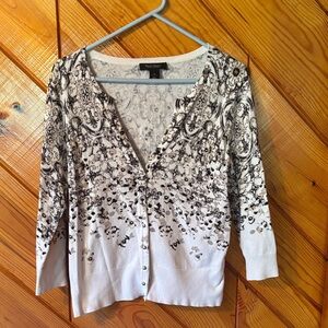 White House Black Market Monochrome Patterned Cardigan